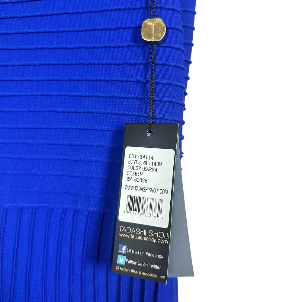 Tadashi Shoji Marna Blue Pintuck Pleated Cocktail Dress Size M NWT Made in USA - Picture 5 of 13